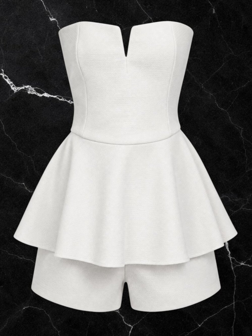 Lulus White Strapless Tiered Plunge V-Neck Bridal‎ Romper XS